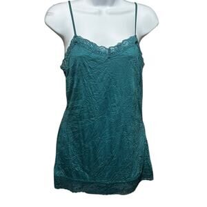 Y2K Coldwater Creek Women Lace Top S‎ Teal Babydoll Cami Satiny Whimsigoth Boho
